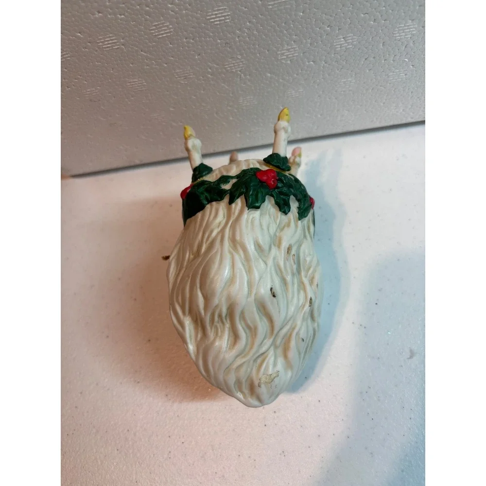 Vintage Santa Claus Head Christmas Ornament‎ with Candles Holly Berries